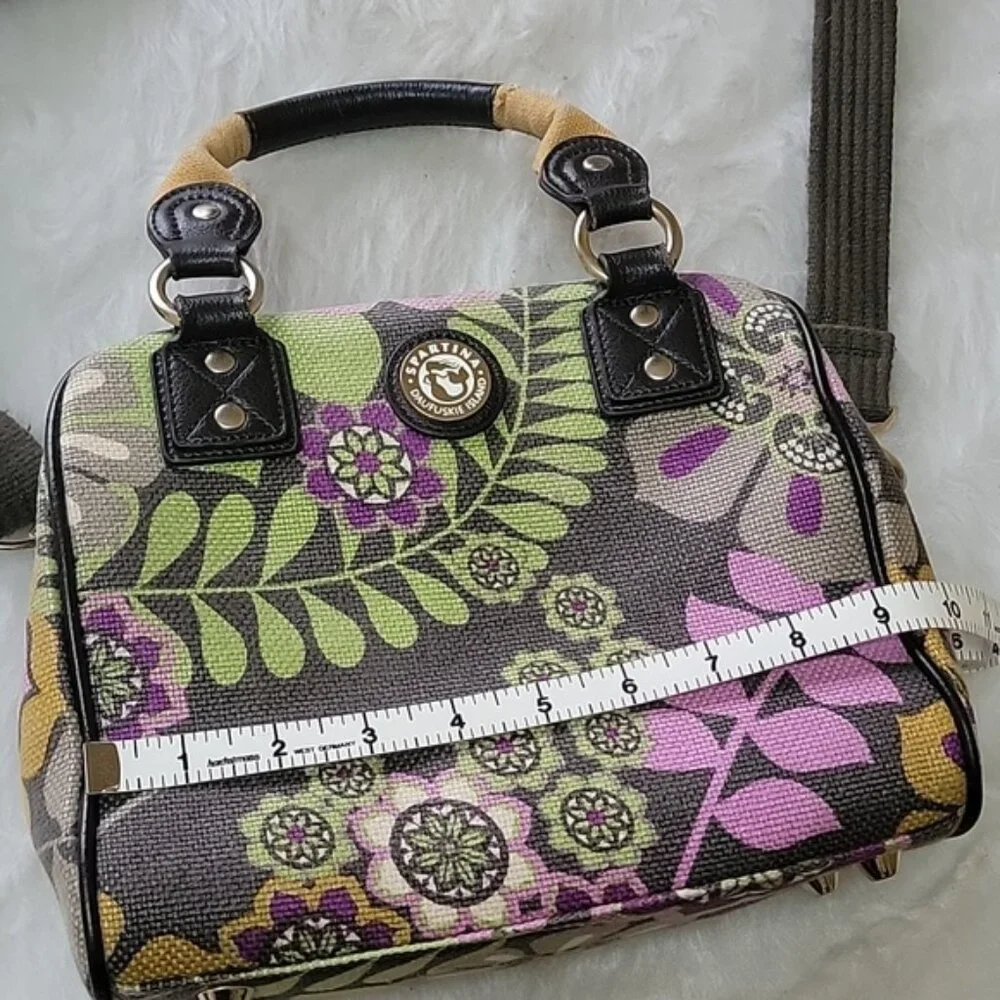 SPARTINA 449 Linen Purple Green Floral Printed Boho Preppy Satchel Crossbody Bag